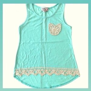 Girl’s Mint Green Tank Top Cream Lace Trim